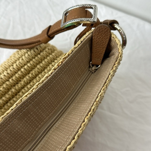 Brighton Leather Flower Appliqué Straw Crossbody Bag - Picture 6 of 10